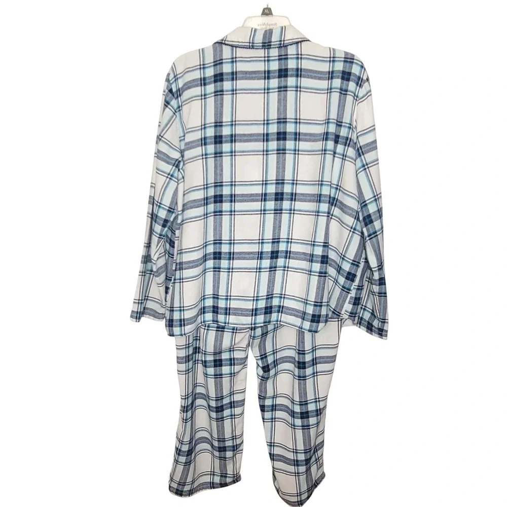 Croft & Barrow Pajama Set XL Blue PlaidFlannel Button Top Pants Lounge Sleepwear